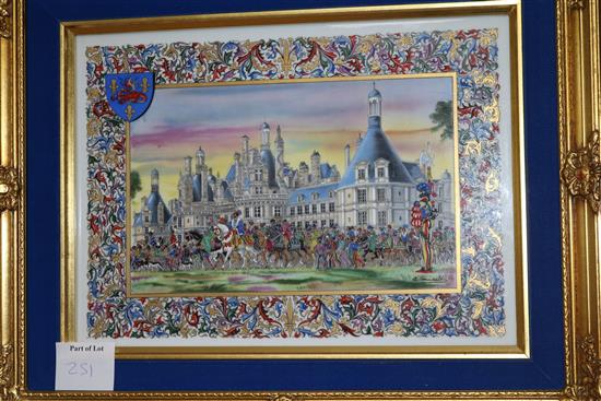 A set of three of Royal Delft Decors de Paris porcelain plaques by Jean Gradassi,